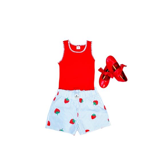 FabKids Strawberry Outfit - Shorts/Top & Bow Flats Bundle - Size Small 6/7 - Picture 2 of 7